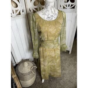 Vintage 60s 70s Vera Hicks Helga Green Yellow Retro Funky Dress Medium Small